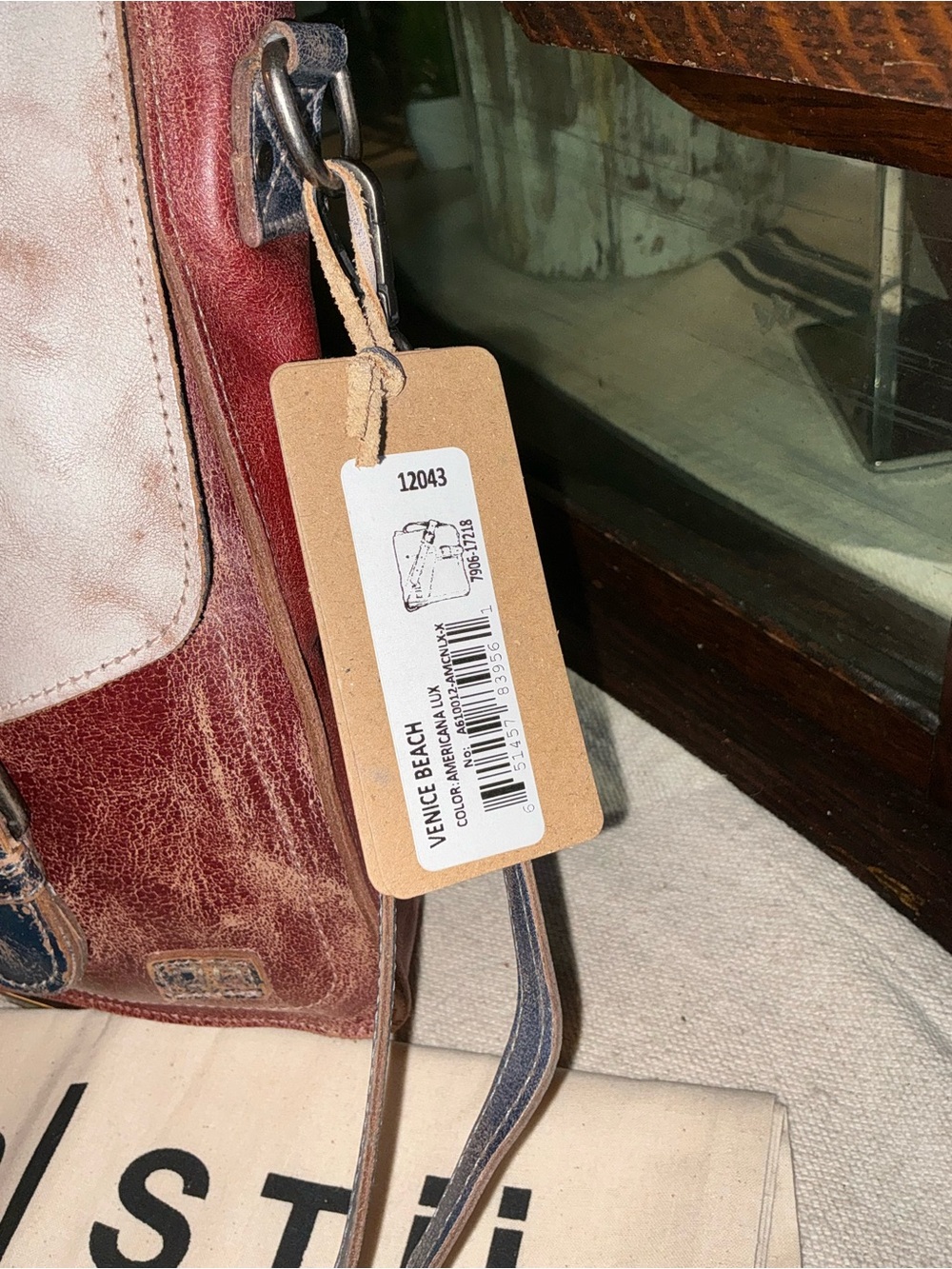 NWT Bed Stu Venice Beach Crossbody Bag Red White Blue Americana Lux MSRP $275 - Picture 5 of 13